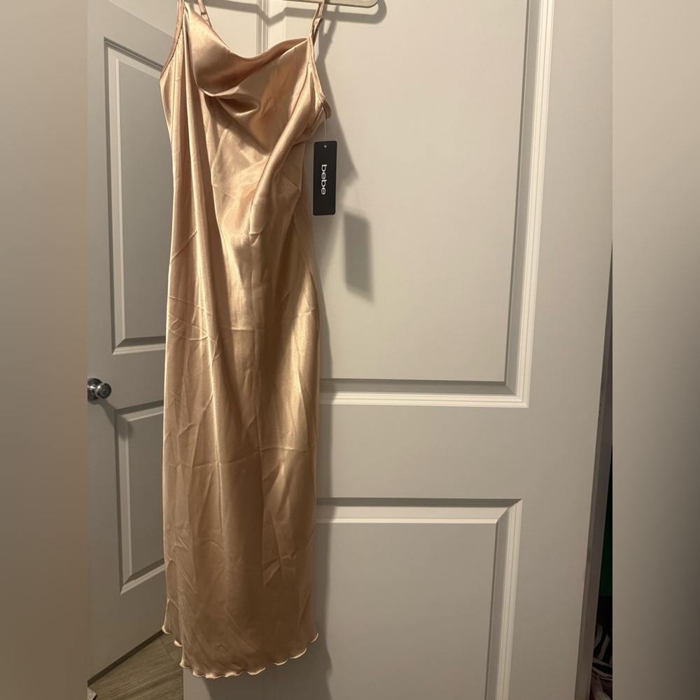 bebe Gold Strapless Maxi Dress